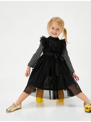 Koton Tül Elbise Gömlek Yaka Düğme Detaylı Kolsuz Fırfırlı Beli Bağcıklı