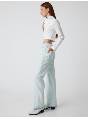 Koton Düz Uzun Paça Kot Pantolon Çift Bel Detaylı Normal Bel - Straight Jean
