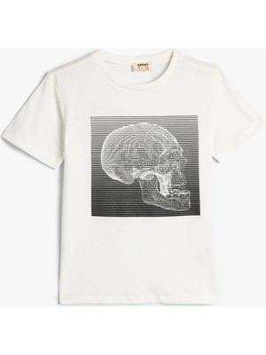 Koton Kurukafa Baskılı Tişört Kısa Kollu Bisiklet Yaka Pamuklu