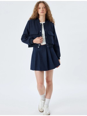 Koton Tüvit Bomber Ceket Yuvarlak Yaka Düğmeli Cep Detaylı