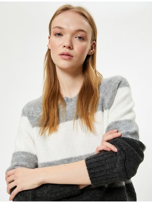 Koton Triko Kazak Bisiklet Yaka Uzun Kollu Renk Bloklu