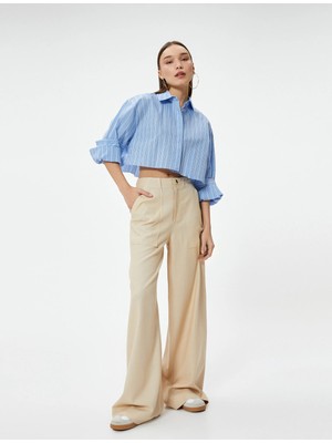 Koton Bol Paça Keten Pantolon Cepli Standart Bel