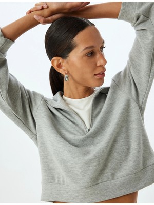 Koton Polo Yaka Sweatshirt Yarım Fermuar Detaylı Basic