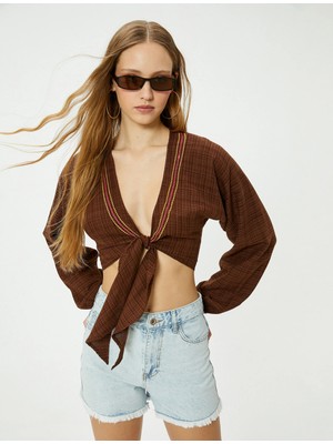 Koton Crop Kimono Önden Bağlamalı Slim Fit Uzun Kollu