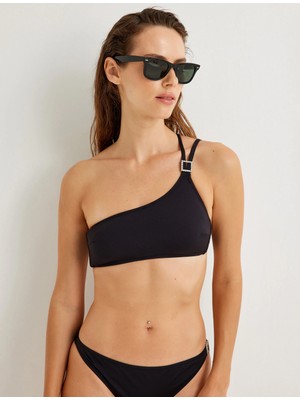 Koton Tek Omuz Bikini Üstü Taşlı Metal Toka Detaylı Mat Kumaş Dokulu