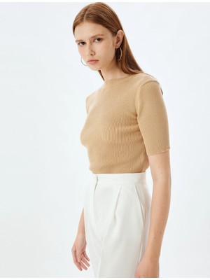 Koton Kısa Kollu Triko Kazak Hafif Dik Yaka