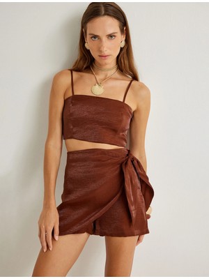 Koton x Şahika Ercümen Kruvaze Mini Şort Etek Parlak Lyocell Kumaş Slim Fit