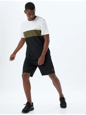 Koton Spor Tişört Slogan Baskılı Renk Bloklu Bisiklet Yaka Kısa Kollu