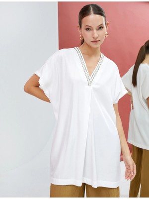 Koton Uzun Tunik Kısa Kollu V Yaka Aksesuar Detaylı