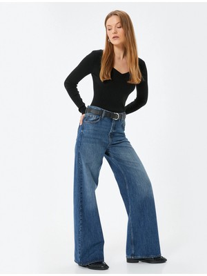 Koton Kare Yaka Triko Kazak Uzun Kollu