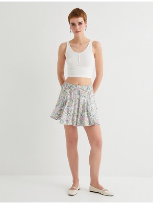 Koton Şortlu Mini Etek Çiçekli Beli Lastikli Viskoz Kumaş