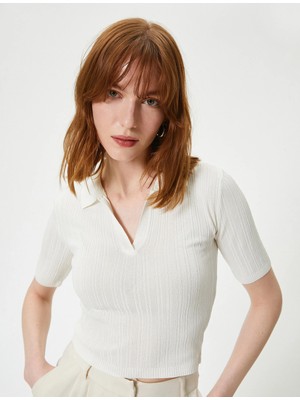 Koton Polo Yaka Kazak Triko Crop Kısa Kollu