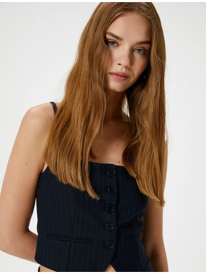 Koton Ince Askılı Yelek Crop Düğmeli Asimetrik Kesim Slim Fit