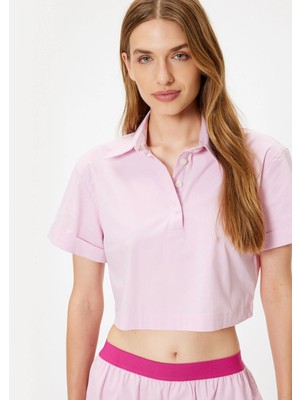Koton Polo Yaka Crop Pijama Üstü Kısa Kollu Düğmeli Pamuklu