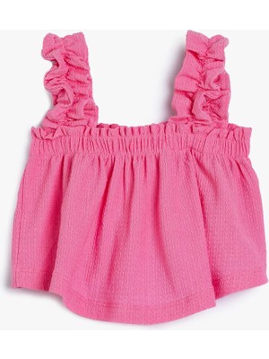 Koton Crop Atlet Askılı Fırfır Detaylı Kare Yaka