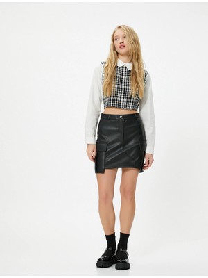 Koton Kargo Suni Deri Mini Etek Cepli Standart Bel