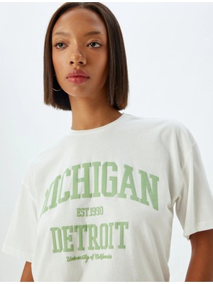 Koton Oversize Tişört Kolej Baskılı Bisiklet Yaka Kısa Kollu Pamuklu