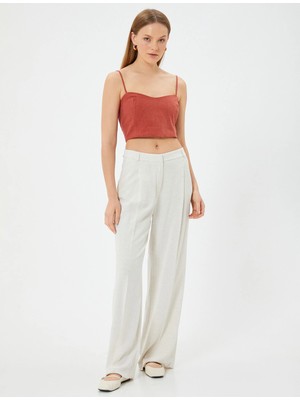 Koton Askılı Keten Crop Üst Slim Fit