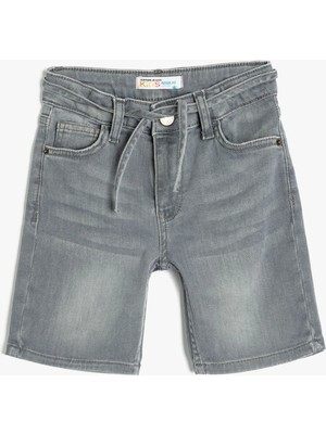 Koton Bermuda Kot Şort Erkek Çocuk Beli Ayarlanabilir Lastikli Gri Rahat Kesim