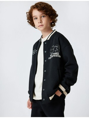 Koton Kolej Ceket Siyah Aplike Detaylı Uzun Kol Erkek Çocuk 6 - 7 Yaş Cepli Model