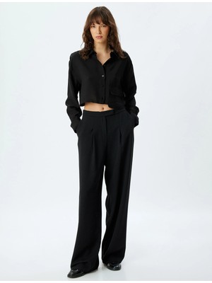 Koton Uzun Kollu Crop Gömlek Bol Kalıp Viskon Tencel™ Kumaş