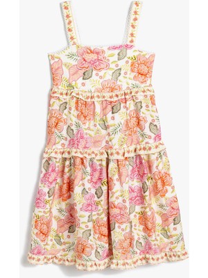 Koton Çiçekli Elbise Askılı Katlı Işleme Detaylı Fırfırlı