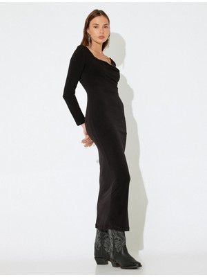 Koton x Inji - Midi Elbise Degaje Yaka Uzun Kollu Sırt Detaylı