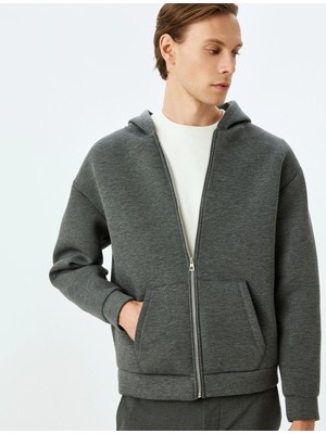 Koton Kanguru Cepli Viskon Karışımlı Basic Fermuarlı Kapşonlu Sweatshirt