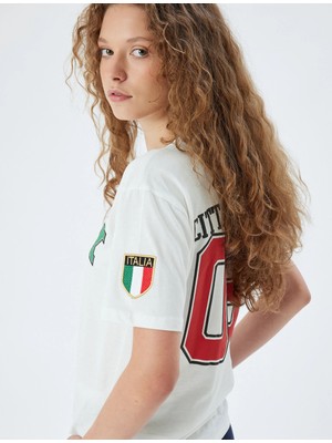 Koton Arkası Baskılı Sloganlı Oversize Tişört Bisiklet Yaka Kısa Kollu Pamuklu