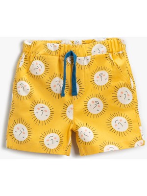 Koton Güneş Baskılı Şort Düğme Detaylı Beli Bağlamalı Pamuklu