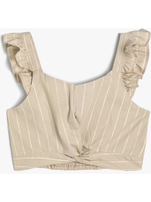 Koton Crop Bluz Fırfırlı Kolsuz Pamuklu