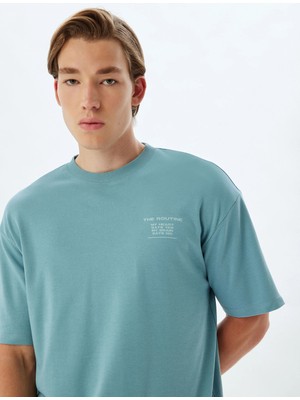 Koton Oversize Tişört Slogan Baskılı Bisiklet Yaka Kısa Kollu Pamuklu