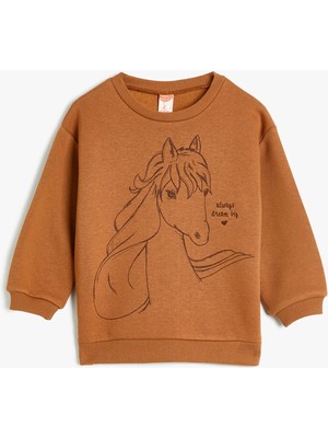 Koton Sweat Baskı Detayı Uzun Kollu Bisiklet Yaka Pamuklu Şardonlu