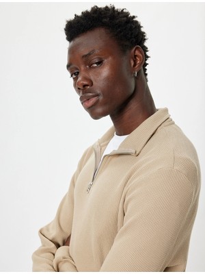 Koton Dik Yaka Kazak Yarım Fermuarlı Pamuk Karışımlı