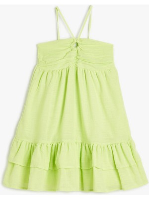 Koton Askılı Midi Elbise Pencere Detaylı Büzgülü Pamuklu