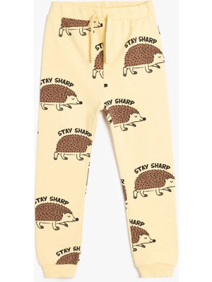 Koton Jogger Eşofman Altı Beli Bağlamalı Kirpi Baskılı Pamuklu