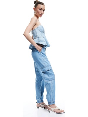 Koton Jogger Kargo Cepli Düğmeli Kot Pantolon