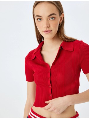 Koton Polo Yaka Kazak Kısa Kollu Düğmeli Slim Fit