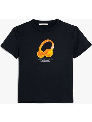 Koton Müzik Temalı Kısa Kollu Bisiklet Yaka T-Shirt