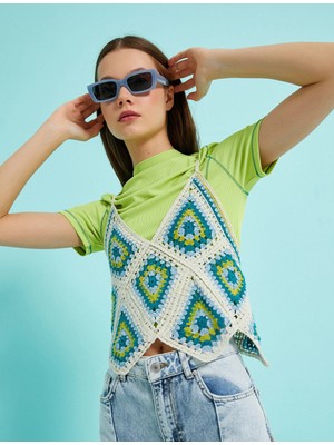 Koton Geometrik Desenli Örgü Crop Atlet