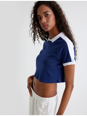 Koton Polo Crop Tişört Kısa Kollu Renk Bloklu