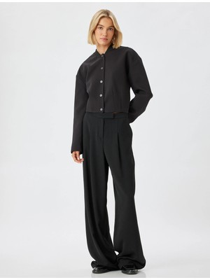 Koton Crop Bomber Ceket Yuvarlak Yaka Pens Detaylı