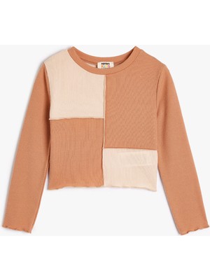 Koton Tişört Uzun Kollu Parçalı Renk Bloklu Dar Kesim