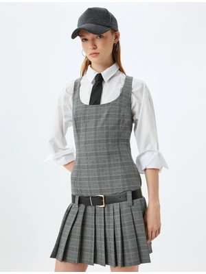 Koton Mini Jile Elbise Pileli Kolsuz U Yaka Kemer Detaylı Slim Fit