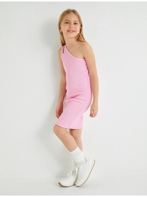 Koton Tek Omuz Mini Elbise Pencere Detaylı Ribanalı Pamuklu