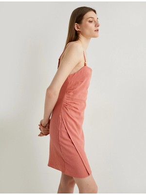 Koton Keten Karışımlı Elbise Mini Ince Askılı Boncuklu