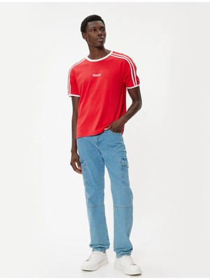 Koton Slim Fit Tişört Slogan Baskılı Kısa Kollu Bisiklet Yaka Biyeli