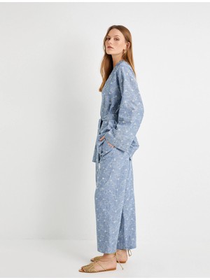 Koton Culotte Pantolon Beli Lastikli Cep Detaylı Çiçek Işlemeli