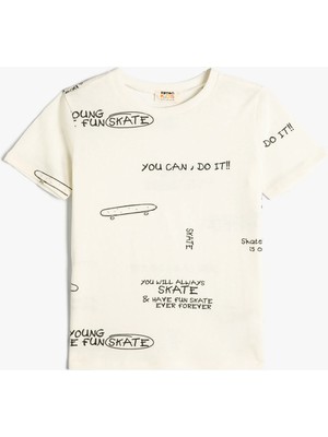 Koton Tişört Kaykay Baskılı Kısa Kollu Pamuklu