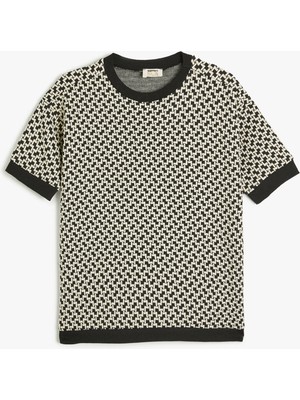 Koton Erkek Çocuk Örme Jakarlı Kısa Kollu Sweatshirt Bisiklet Yaka Desensiz Orta Kalınlık